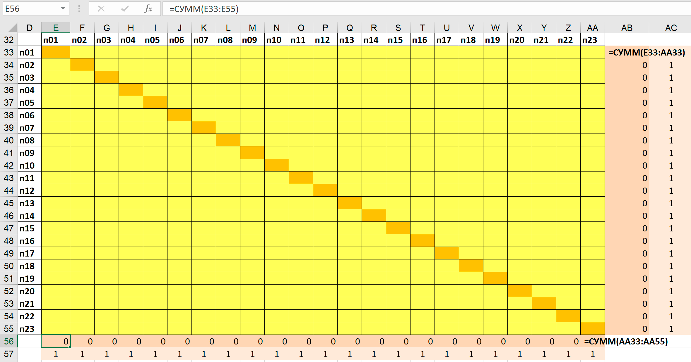 Таблица переменных с формулами в файле MS Excel